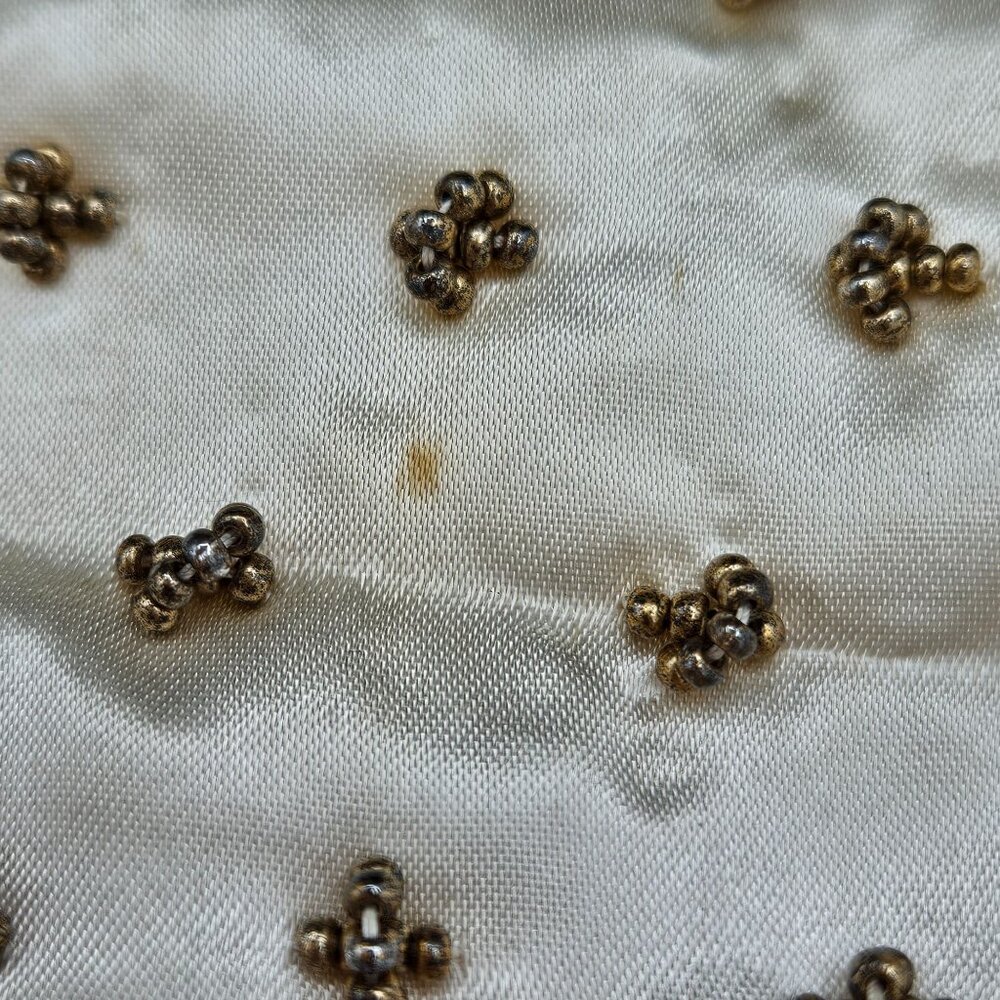 Vintage Gold Beaded Ivory Satin Evening Bag With Rhinestone Clasp & Chain Strap - Picture 3 of 8